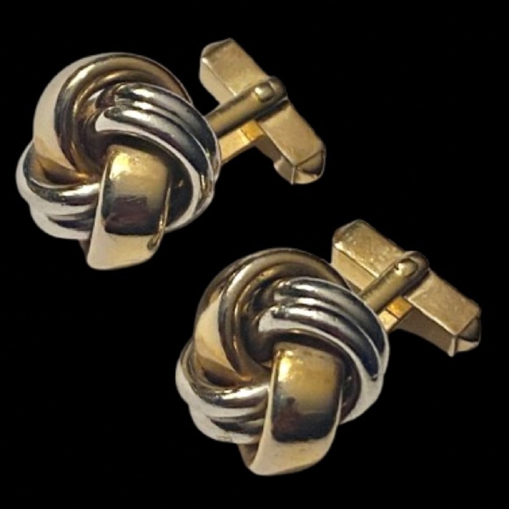 Vintage Swank Silver And Gold Tone Metal Love Knot Style Cufflinks